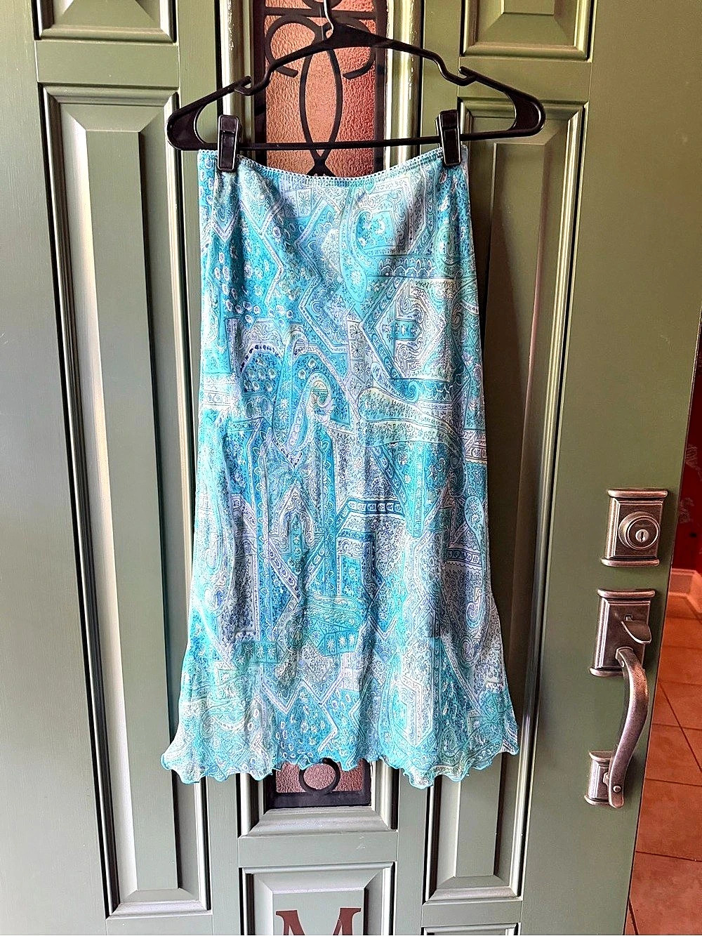 La Belle Paisley Midi Skirt in Blue & Green Size 3